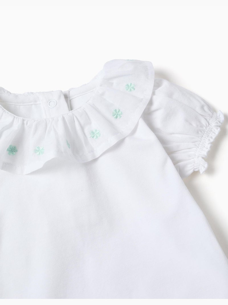 Body de algodón con cuello bordado Blanco - Kiabi