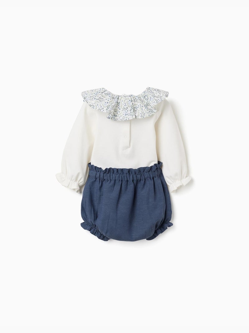 Body de algodón + pantalón corto con volantes You&Me Azul Azul - Kiabi