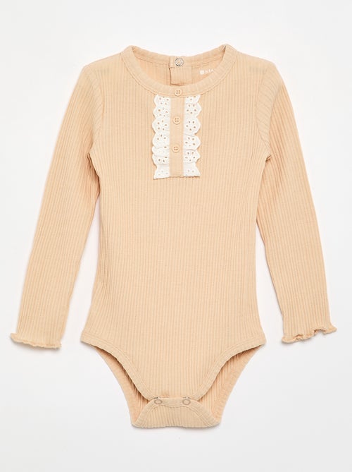 Body de canalé con bordado inglés - Kiabi