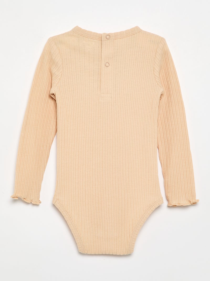 Body de canalé con bordado inglés Beige - Kiabi