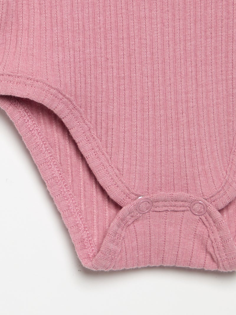 Body de canalé con bordado inglés Rosa - Kiabi
