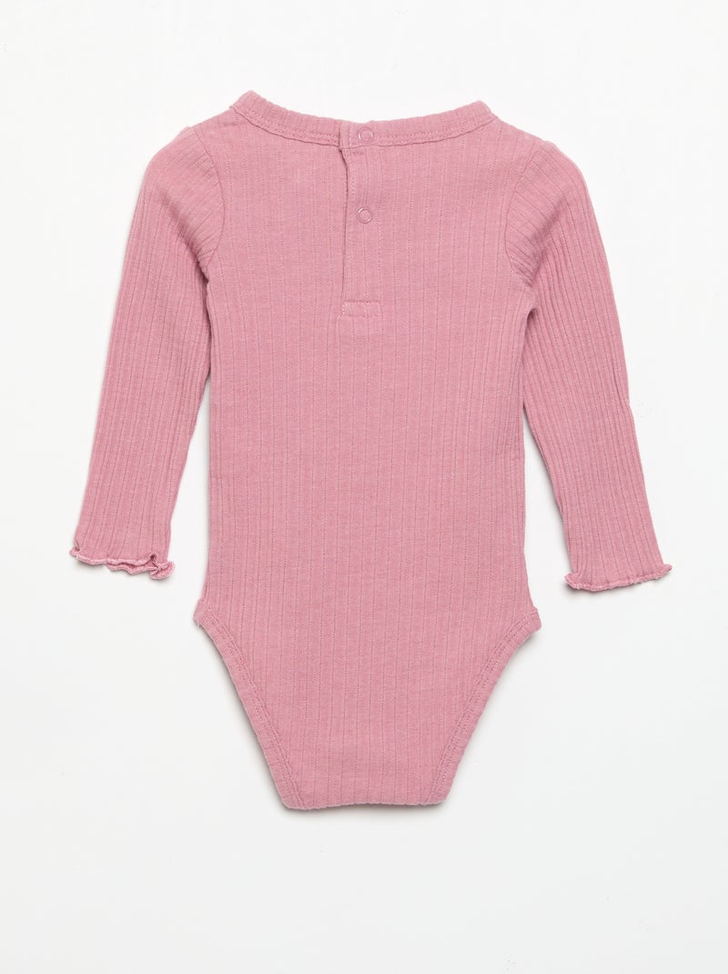 Body de canalé con bordado inglés Rosa - Kiabi