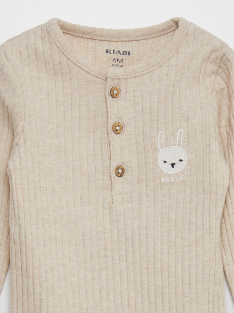 Body de canalé con botones BEIGE - Kiabi