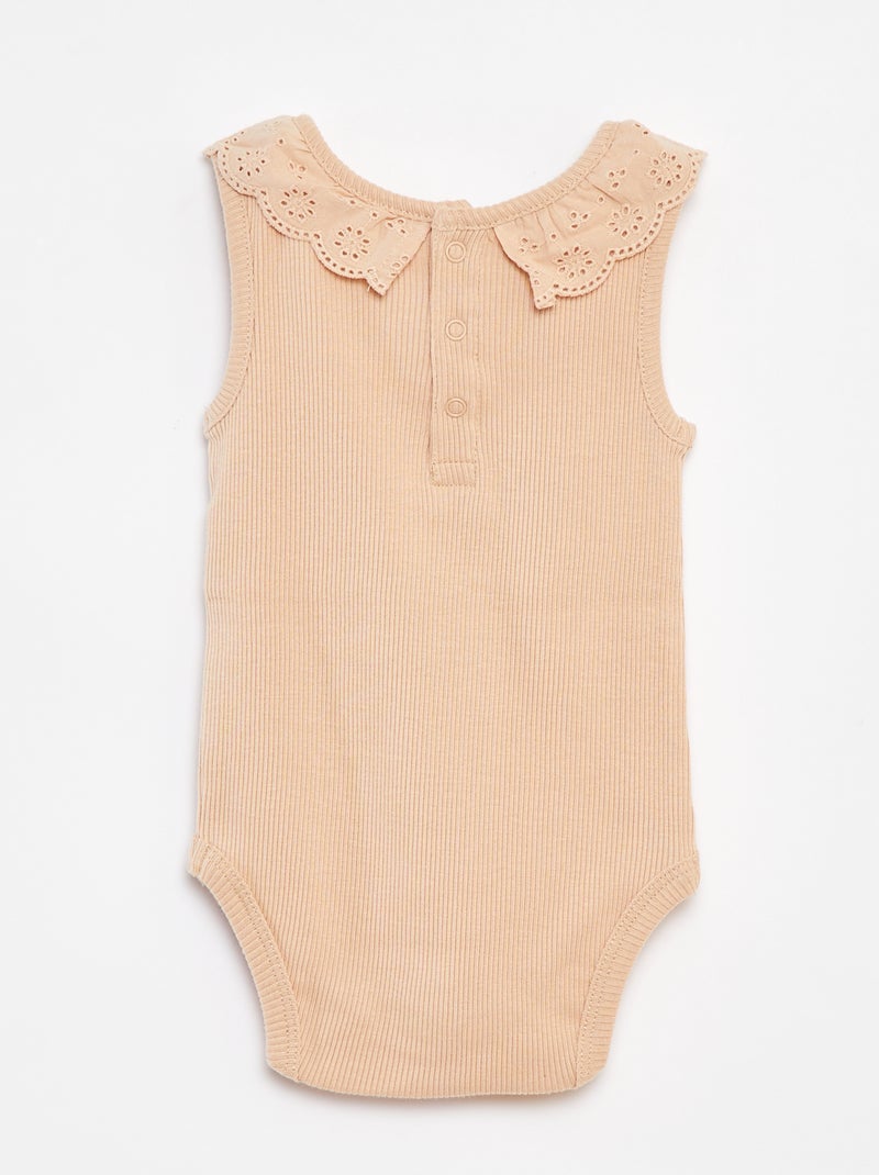 Body de canalé con cuello bordado 'Disney' BEIGE - Kiabi