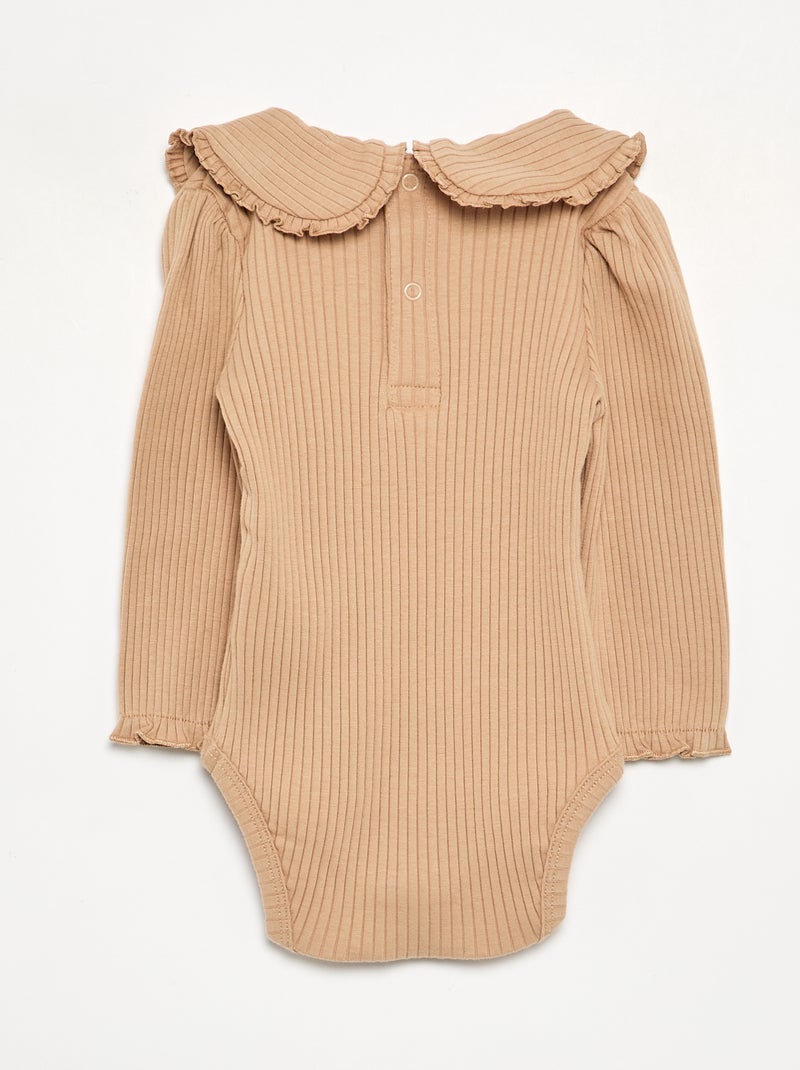 Body de canalé con cuello Claudine Beige - Kiabi