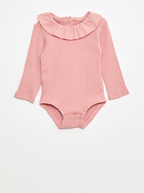 Body de canalé con cuello con volantes - Kiabi