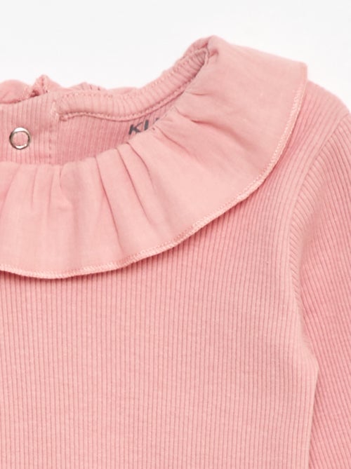 Body de canalé con cuello con volantes - Kiabi