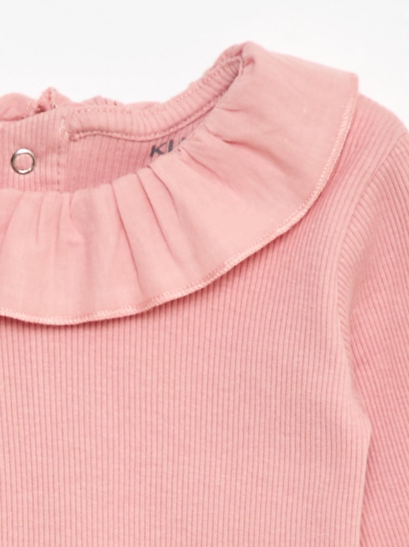 Body de canalé con cuello con volantes Rosa - Kiabi