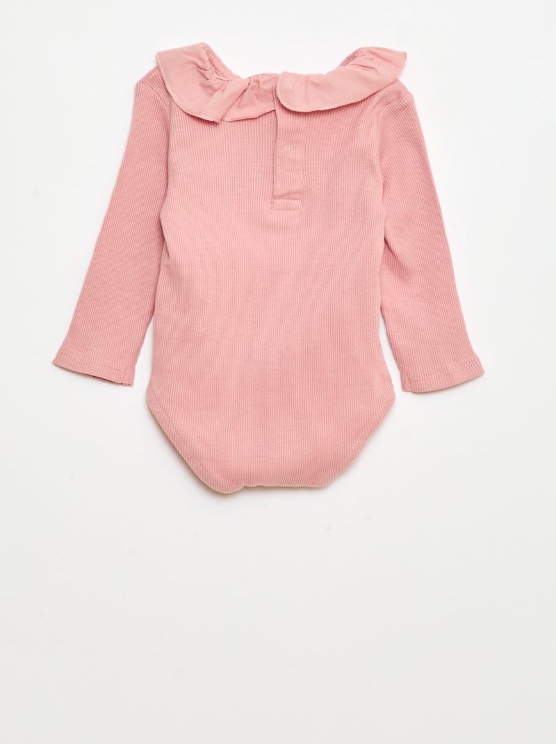 Body de canalé con cuello con volantes Rosa - Kiabi