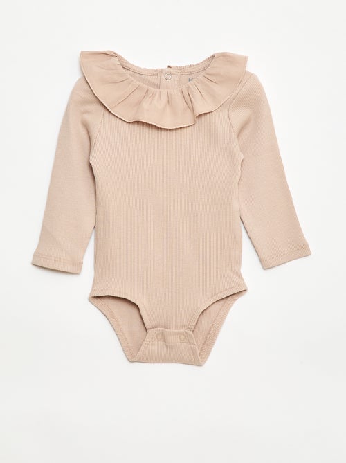 Body de canalé con cuello volante - Kiabi