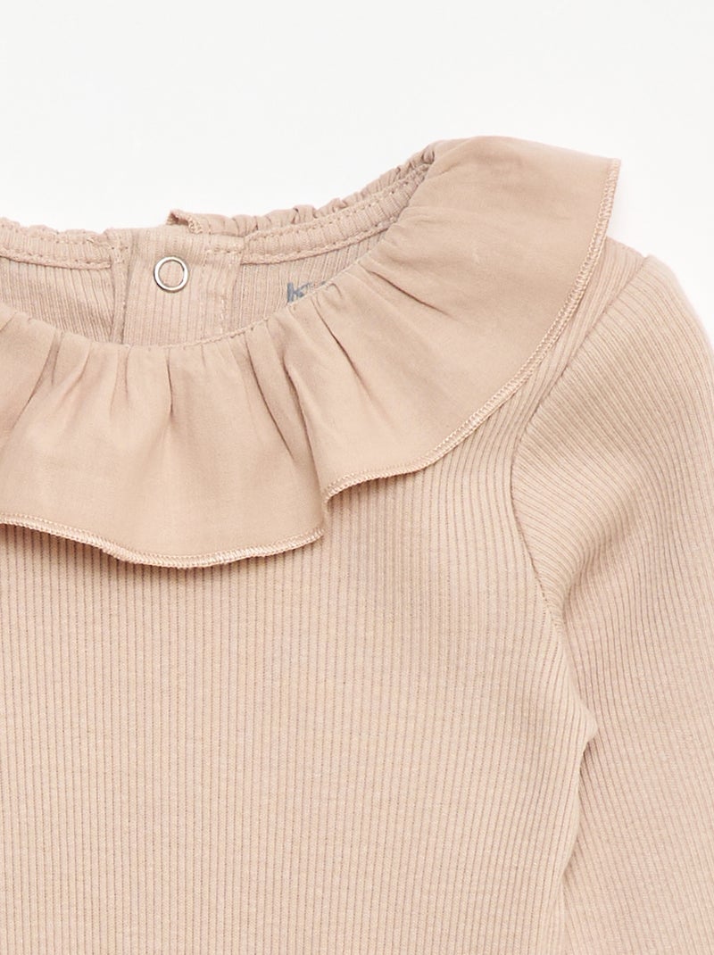 Body de canalé con cuello volante Beige - Kiabi