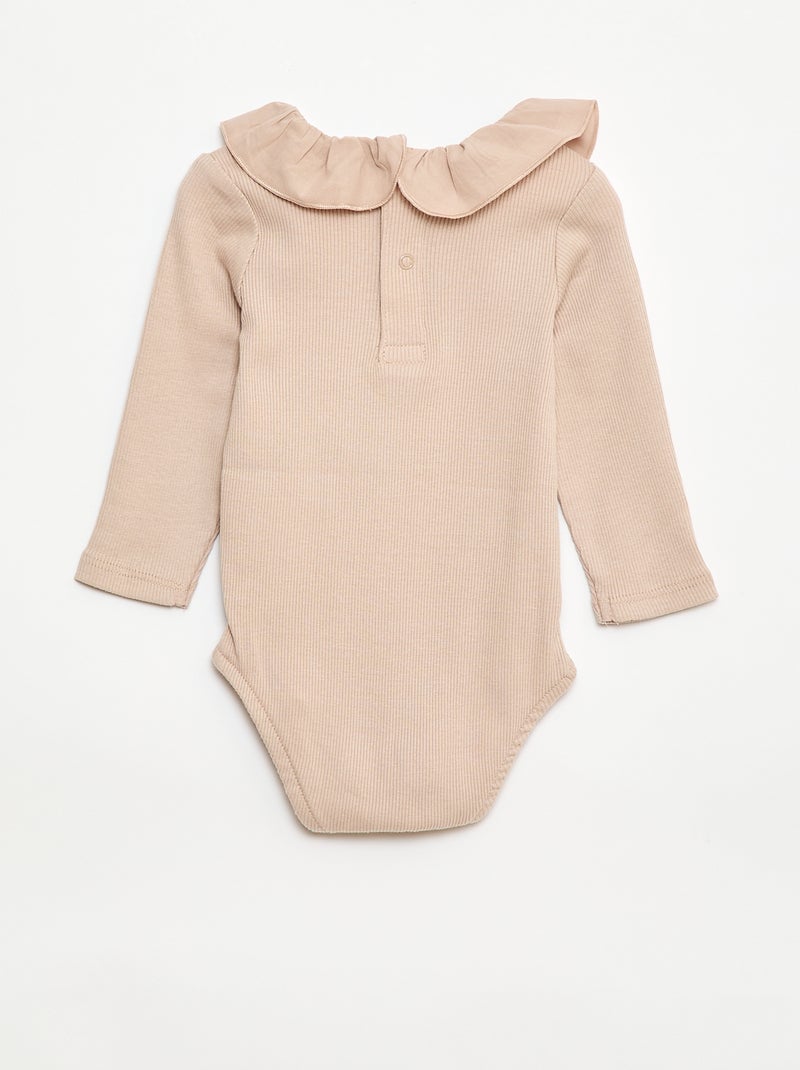Body de canalé con cuello volante Beige - Kiabi