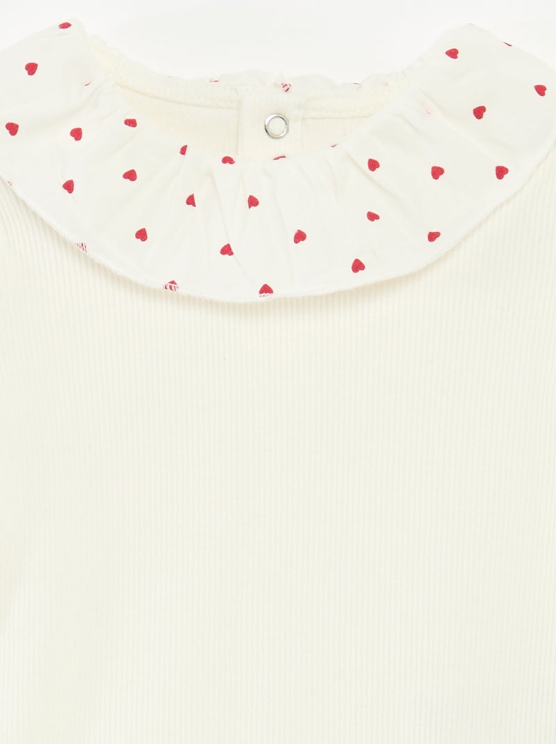 Body de canalé con cuello volante Blanco - Kiabi