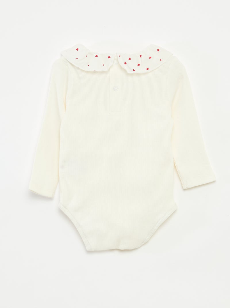 Body de canalé con cuello volante Blanco - Kiabi