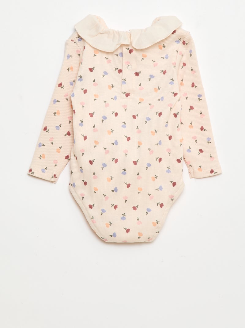 Body de canalé con cuello volante Rosa - Kiabi