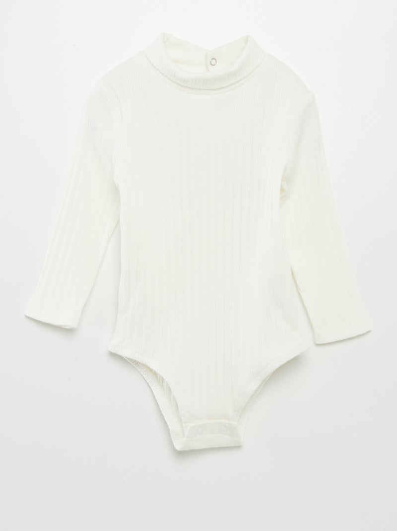 Body de canalé con cuello vuelto BLANCO - Kiabi