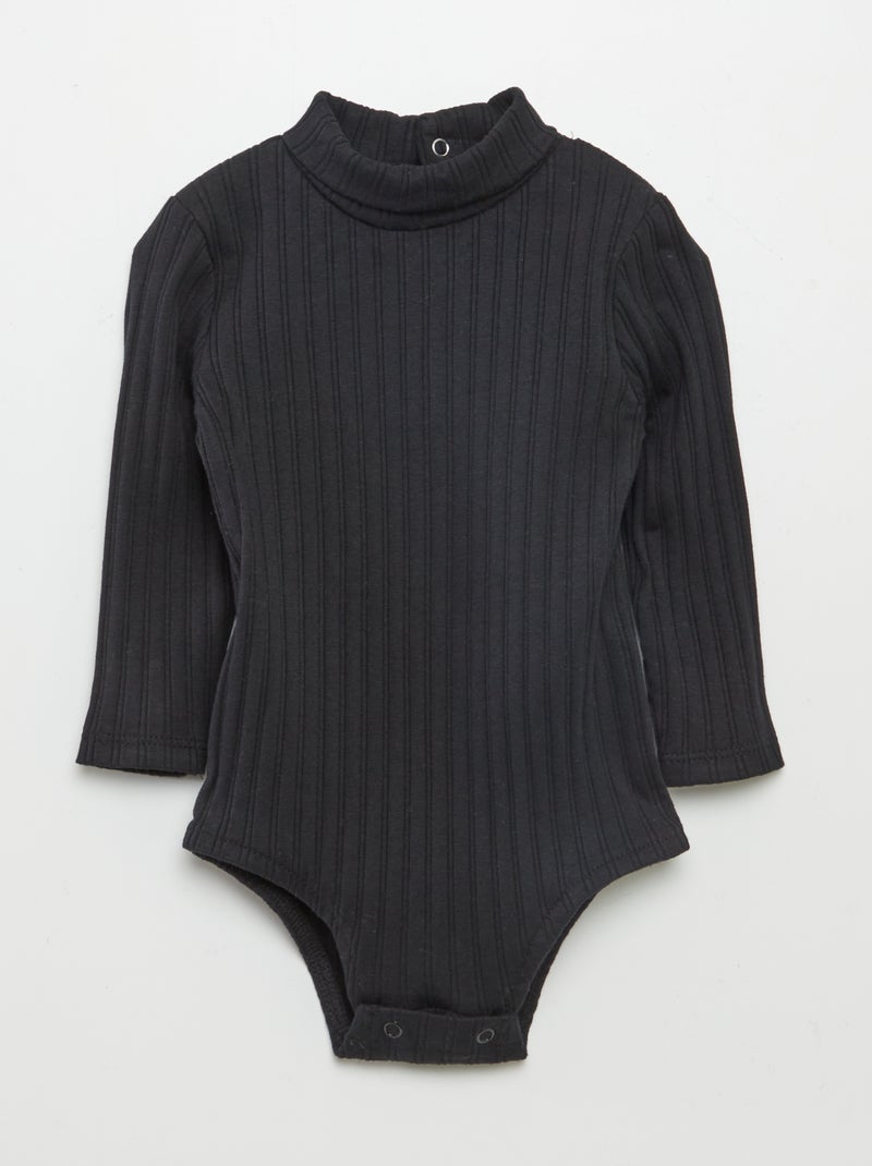 Body de canalé con cuello vuelto negro - Kiabi
