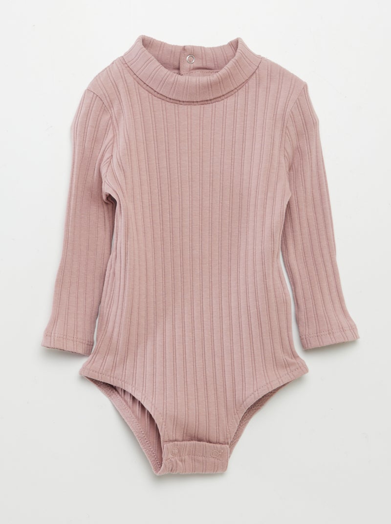 Body de canalé con cuello vuelto ROSA - Kiabi