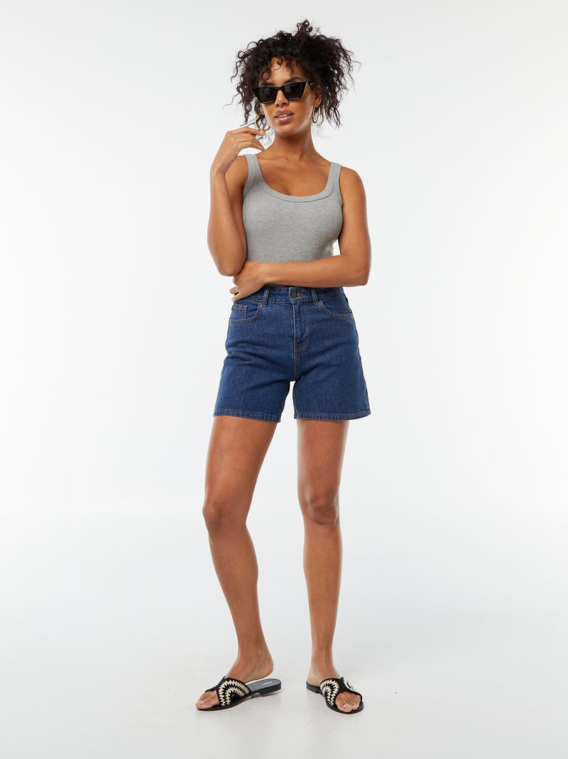 Body de canalé con tirantes gris - Kiabi