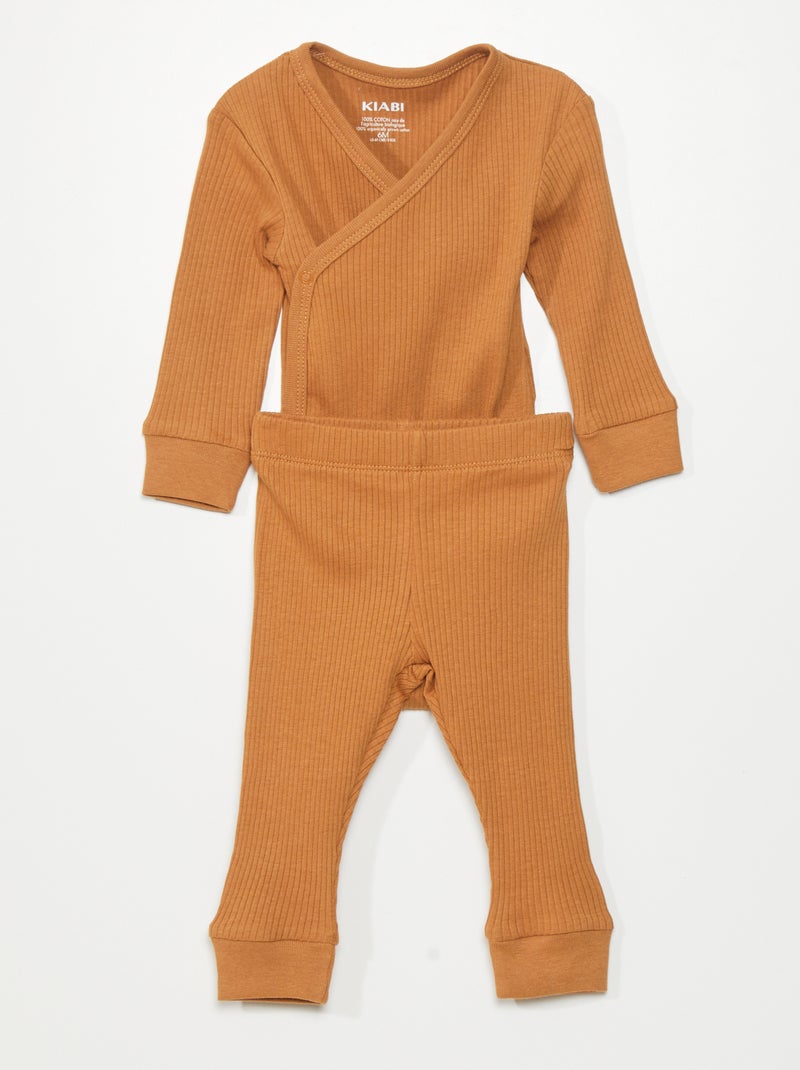 Body de canalé cruzado + legging - 2 piezas MARRON - Kiabi