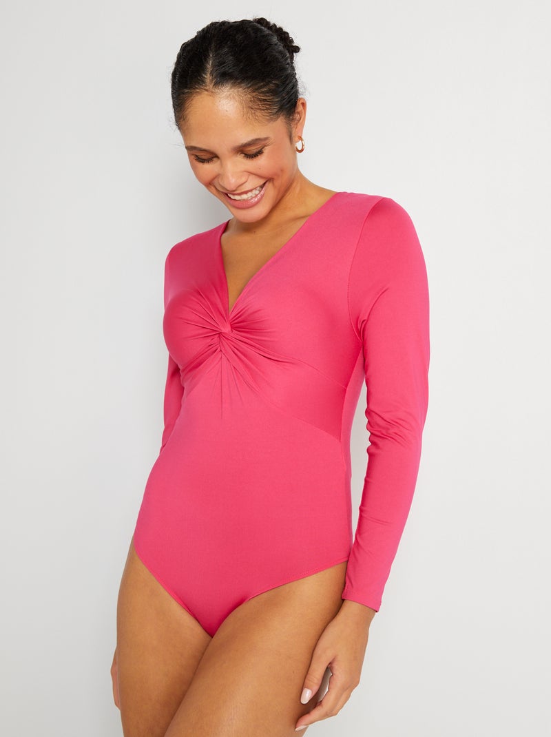 Body de efecto plisado con cuello de pico rosa indio - Kiabi