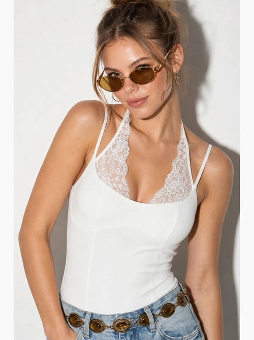 Body de encaje con cuello halter y tanga lucci - Kiabi Body de encaje con cuello halter y tanga lucci - Kiabi