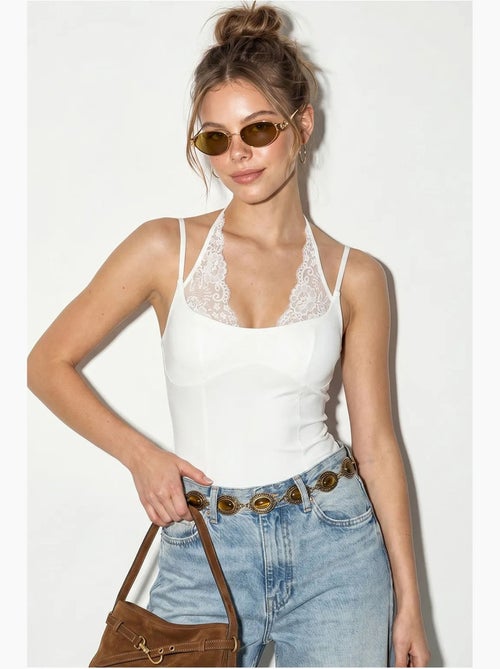 Body de encaje con cuello halter y tanga lucci - Kiabi Body de encaje con cuello halter y tanga lucci - Kiabi