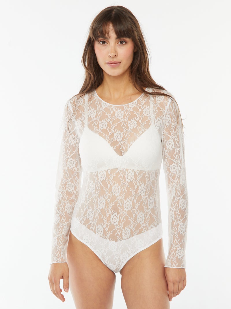 Body de encaje de manga larga Blanco - Kiabi