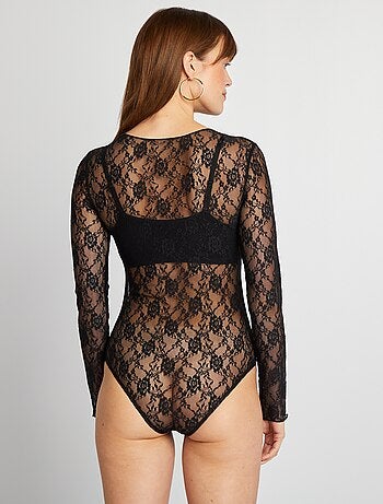Body de encaje de manga larga