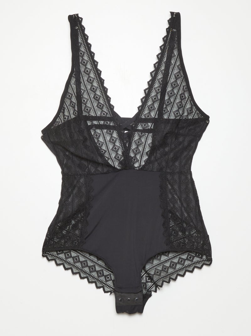 Body de encaje y microfibra de 'Envie de lingerie' negro - Kiabi