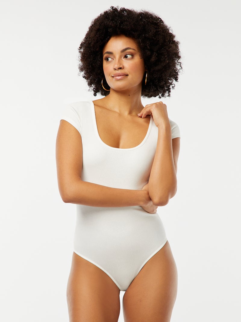 Body de manga corta acanalado BLANCO - Kiabi