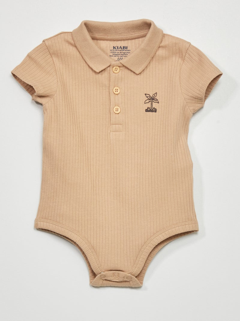 Body de manga corta con cuello de polo BEIGE - Kiabi
