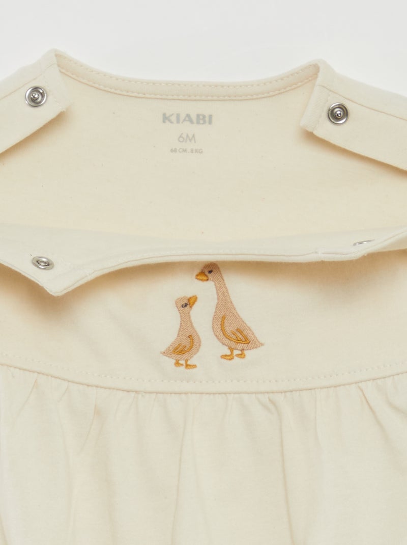 Body de manga corta con vuelta y bordado delantero BLANCO - Kiabi