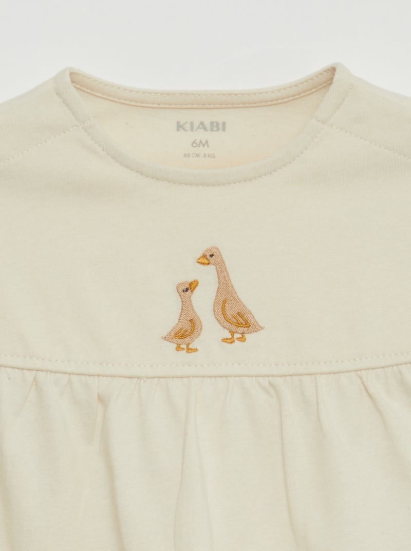 Body de manga corta con vuelta y bordado delantero BLANCO - Kiabi