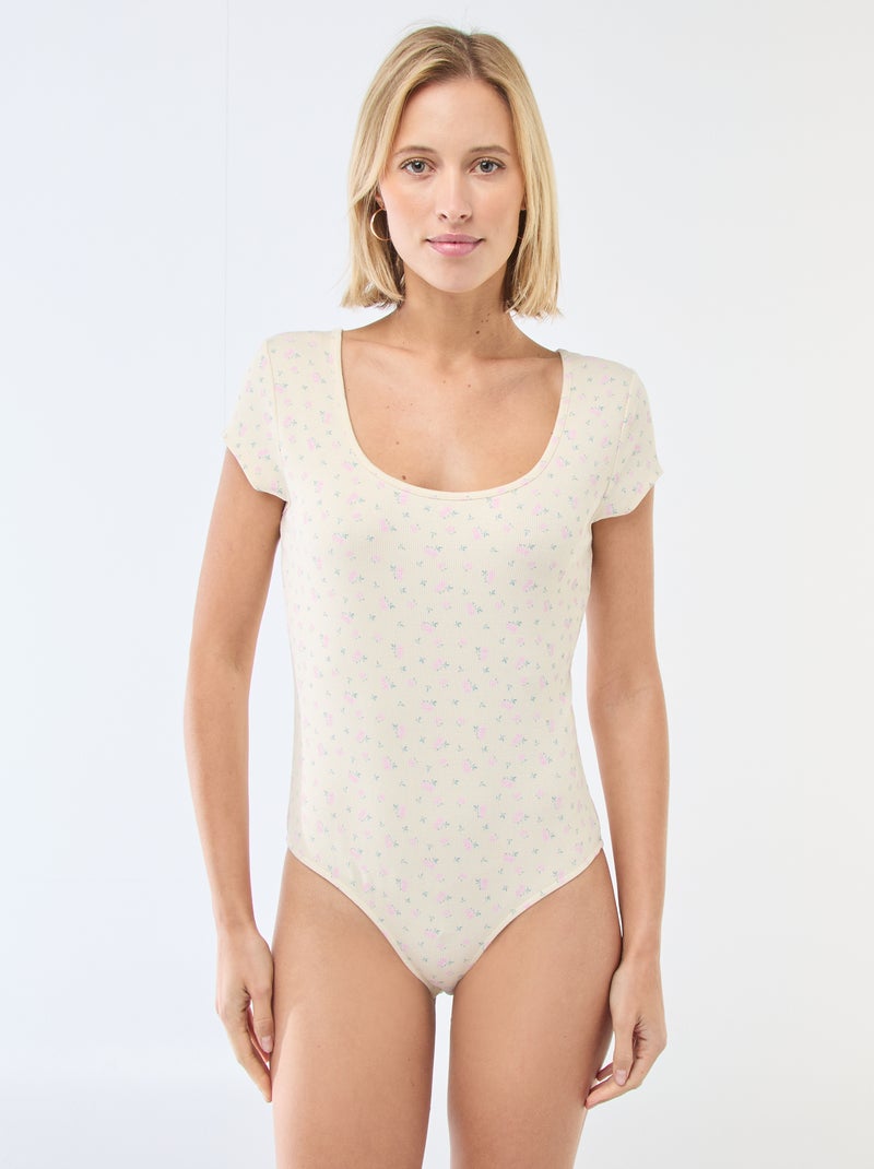 Body de manga corta de canalé Amarillo - Kiabi