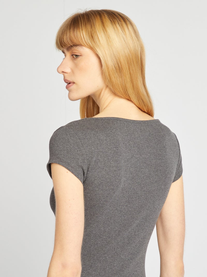 Body de manga corta de canalé GRIS - Kiabi