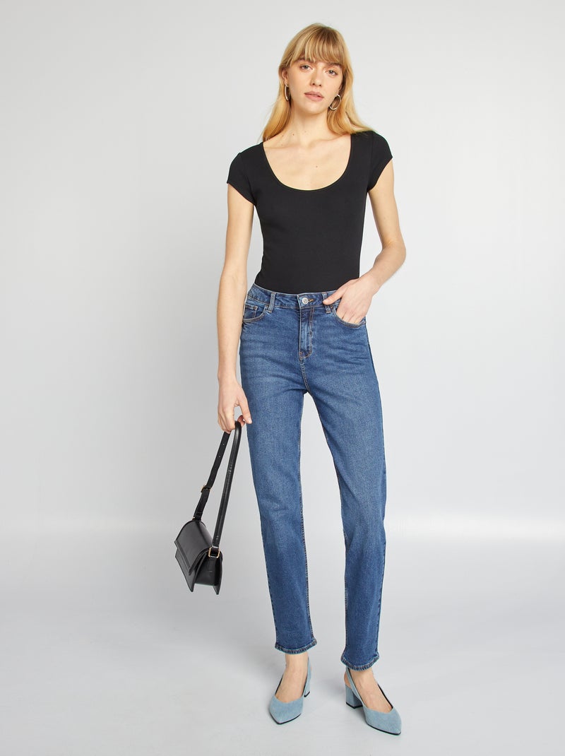 Body de manga corta de canalé negro - Kiabi