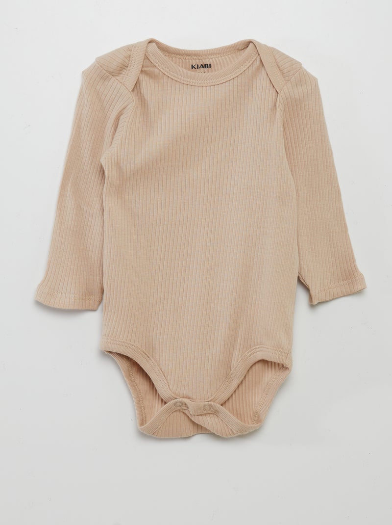 Body de manga larga con cuello americano  - Pack de 3 BEIGE - Kiabi