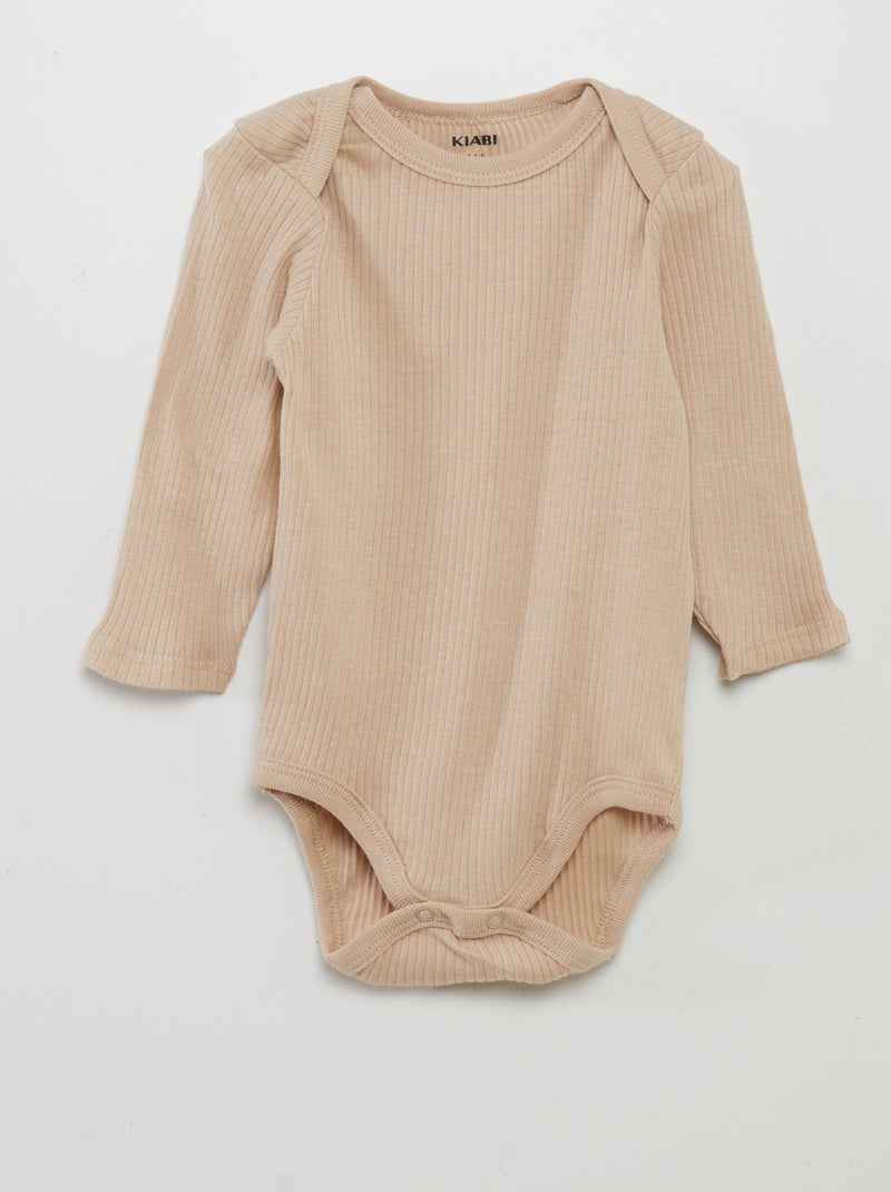 Body de manga larga con cuello americano  - Pack de 3 BEIGE - Kiabi