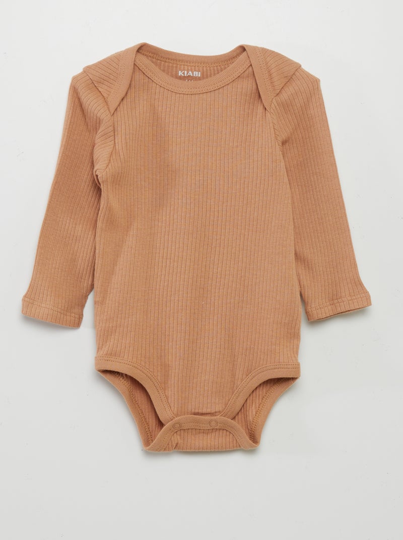Body de manga larga con cuello americano  - Pack de 3 BEIGE - Kiabi