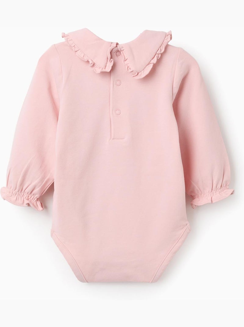 Body de manga larga con cuello con volantes Rosa claro - Kiabi