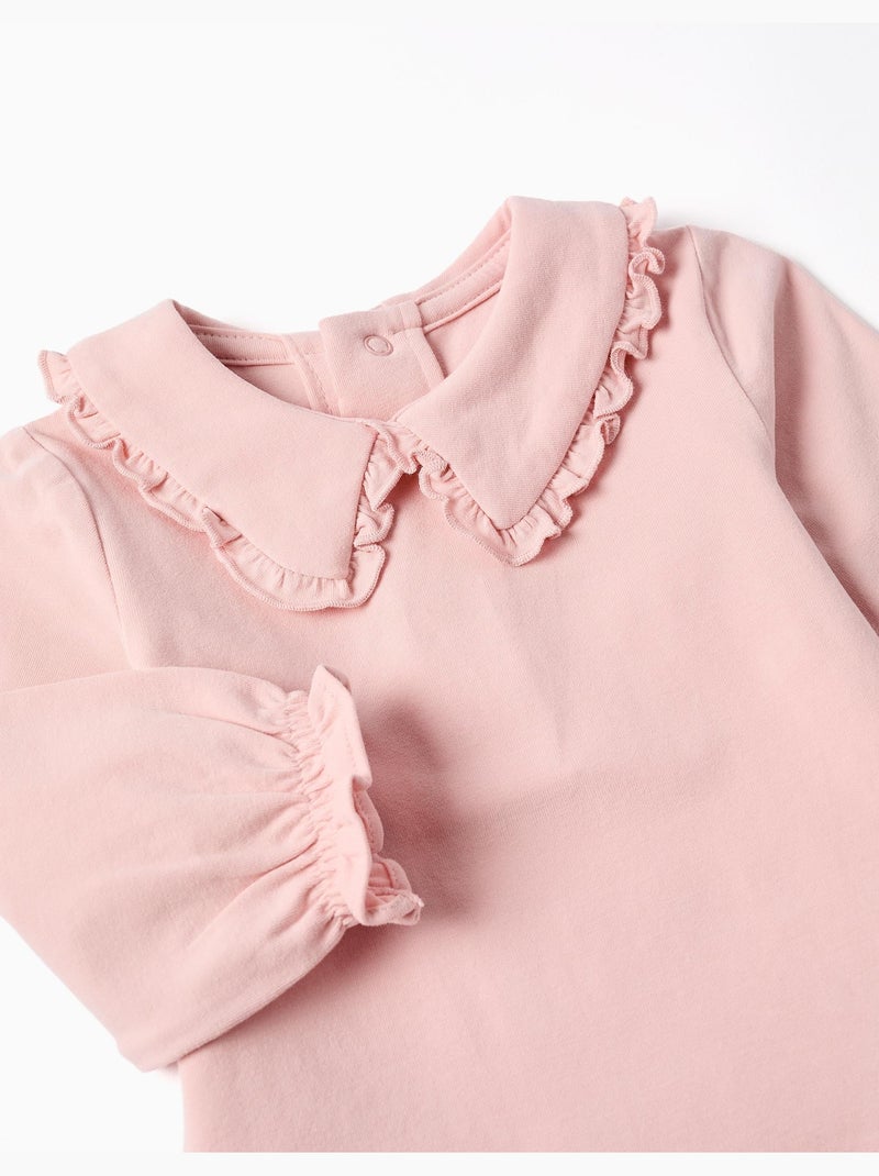 Body de manga larga con cuello con volantes Rosa claro - Kiabi