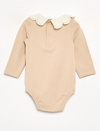 Body de manga larga con cuello de macramé
