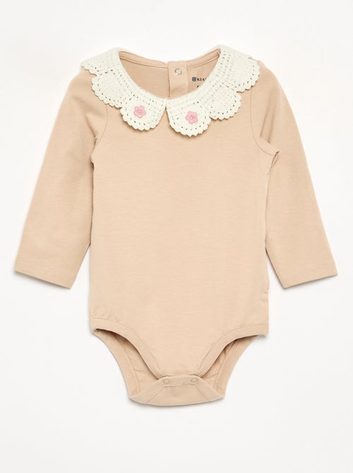 Body de manga larga con cuello de macramé - Kiabi