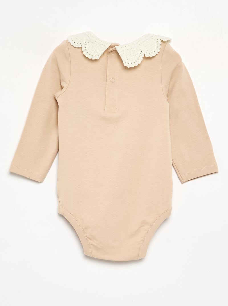Body de manga larga con cuello de macramé Beige - Kiabi