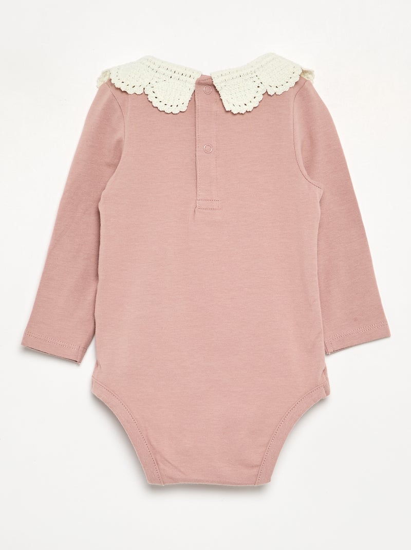 Body de manga larga con cuello de macramé Rosa - Kiabi