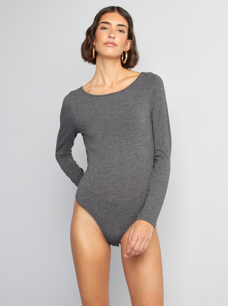 Body de manga larga con espalda abierta GRIS - Kiabi