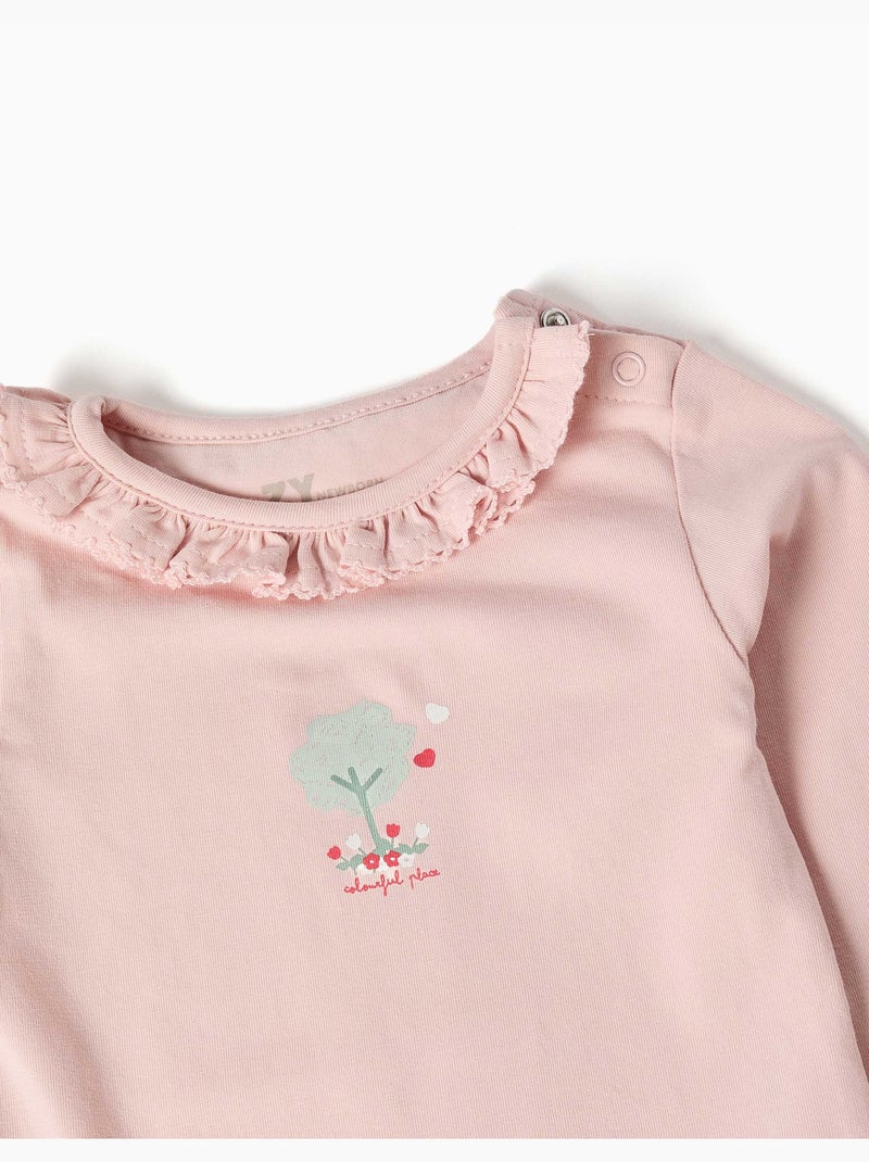 Body de manga larga con estampado y volantes Rosa - Kiabi