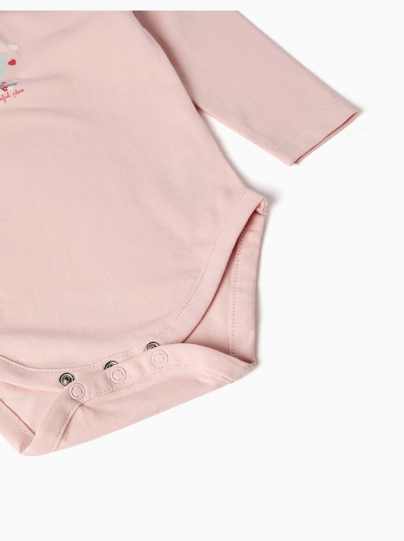 Body de manga larga con estampado y volantes Rosa - Kiabi