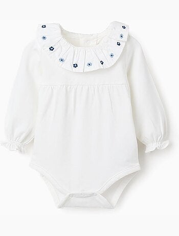 Body de manga larga con flores bordadas